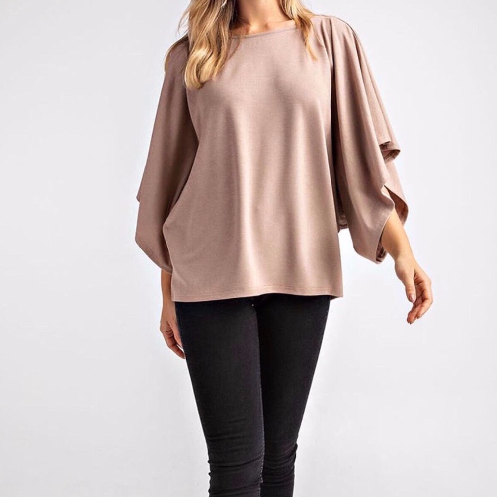 *NEW* TAUPE KIMONO SLEEVE BOATNECK TOP